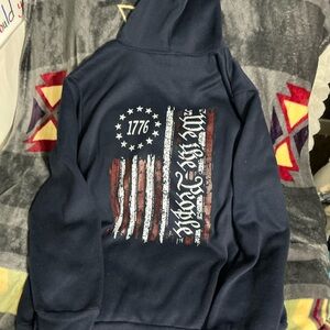 Navy Blue Women's Hoodie with Patriotic Design
